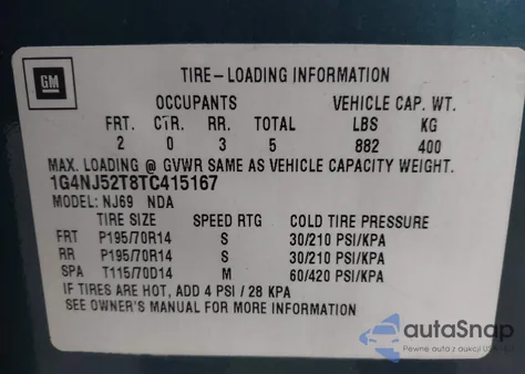 1996 Buick Skylark Gran Sport/Custom/Limited z USA, uszkodzony, nr VIN 1G4NJ52T8TC415167